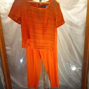 Women's Orange Short-Sleeve Jumpsuit Romper Set